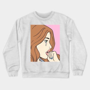 Brunette Crying Comic Girl Crewneck Sweatshirt